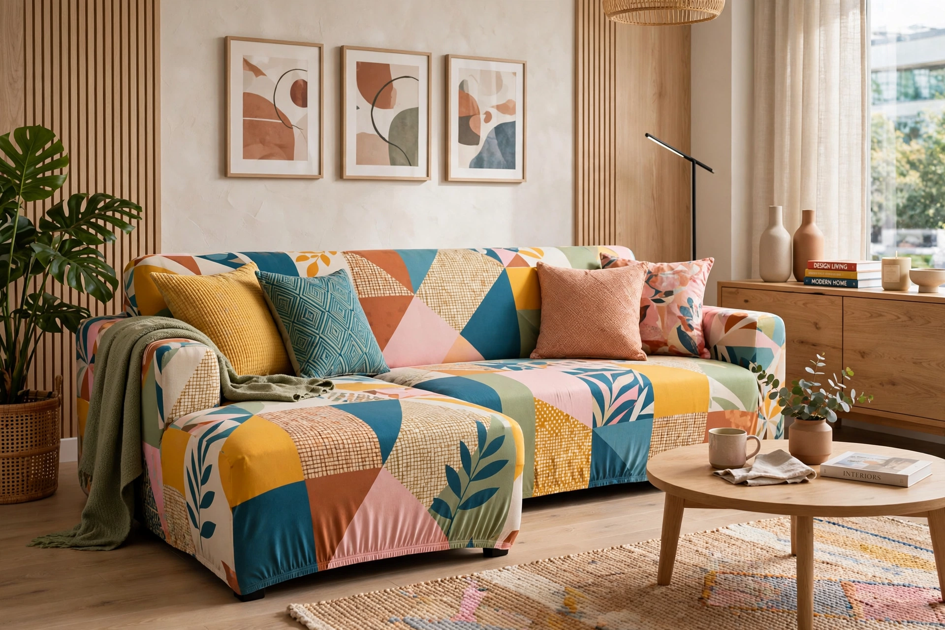 colorful stretchable sofa cover fabric for L shape sofa in modern living room